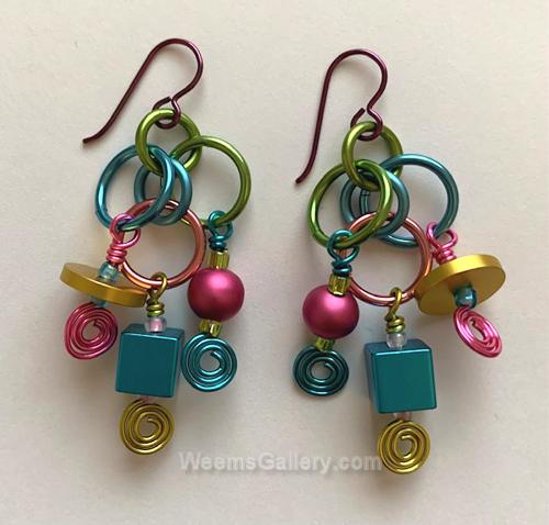 Earrings turquoise/yellow/pink by Carolyn Henderson